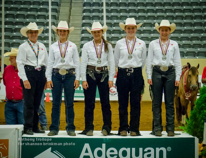 Junior Team Silver - Chef d'Equipe Wendy Dyer, Hannah Steed of Cochrane, AB, Emily Wilson of Uxbridge, ON, Maxine Whiteside of Olds, AB and Haley Franc of Prince Albert, SK.   Photo credit: Anthony Trollope for Shannon Brinkman Photography  