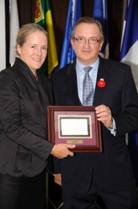 Kim Morrison accepted the 2013 Jump Canada Official of the Year award from Jump Canada Chair John Taylor.  Photo by Michelle C. Dunn.